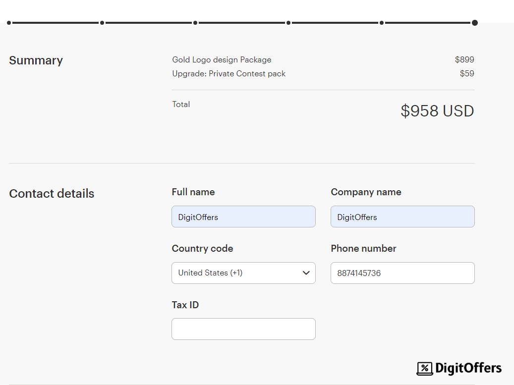 99designs Order Summary and Checkout page