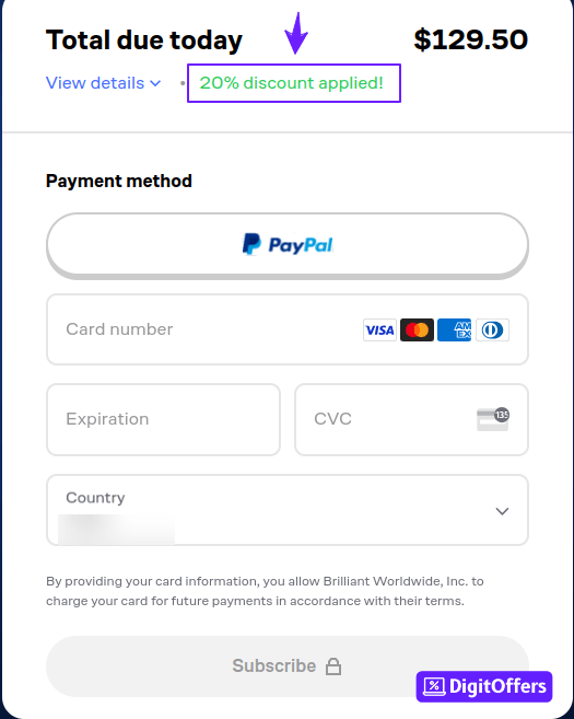 Enter Payment Information- Brilliant