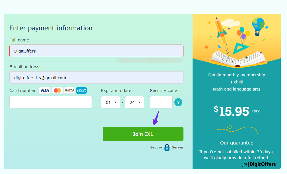 Apply IXL Coupon Code at Payment