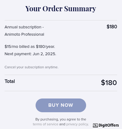 Animoto Promo Code Order Summary