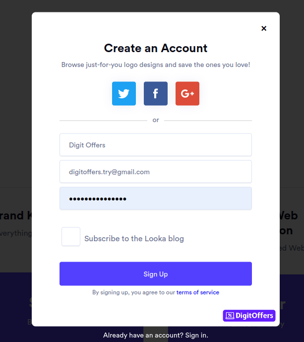 Looka sign up