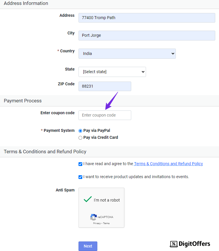 PowerAdSpy Coupon Code box and  Payment Process screenshot