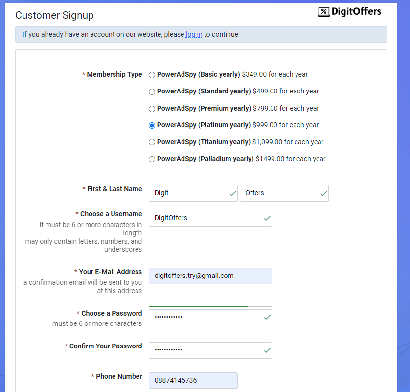 PowerAdSpy Sign Up
