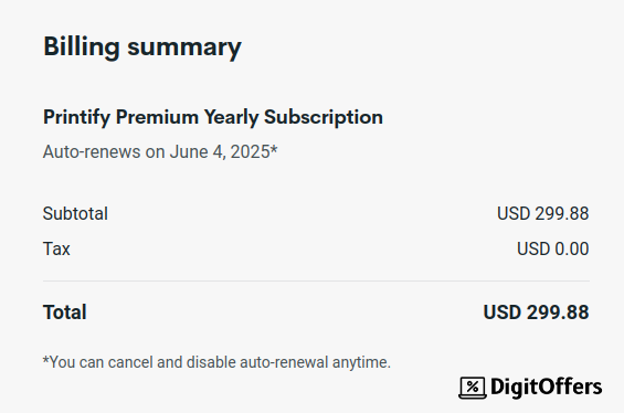 Printify Billing Summary