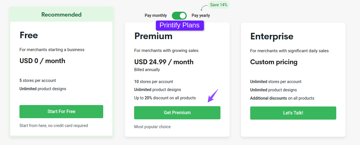Printify Pricing Plans