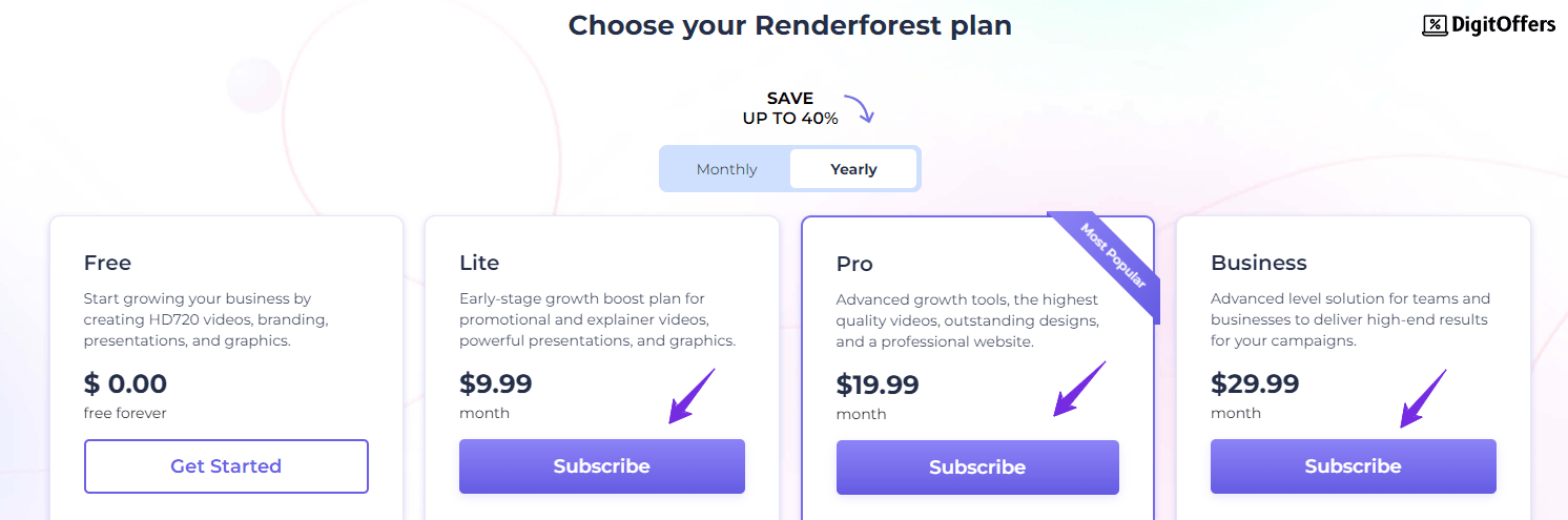 Renderforest Subscription Pricing Plans 