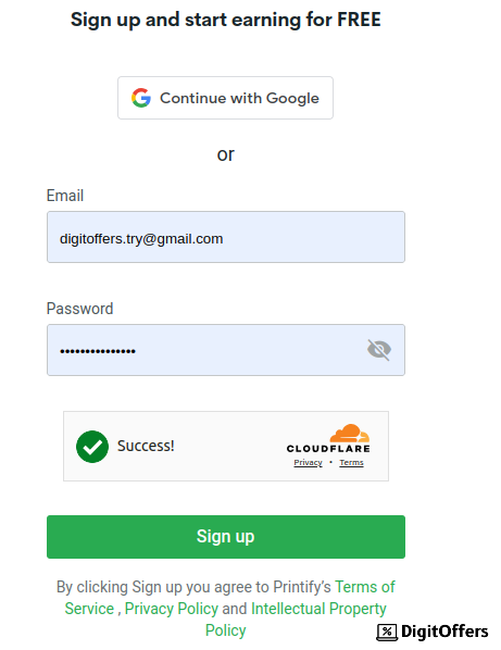 Sign Up to Printify